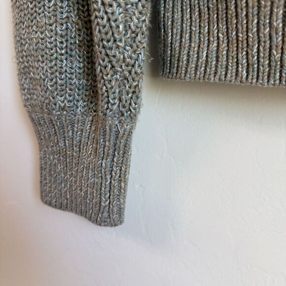 H&M Green & Metallic Gold Tight Knit Balloon Sleeve Sweater Small Cozy Fall - Picture 11 of 12